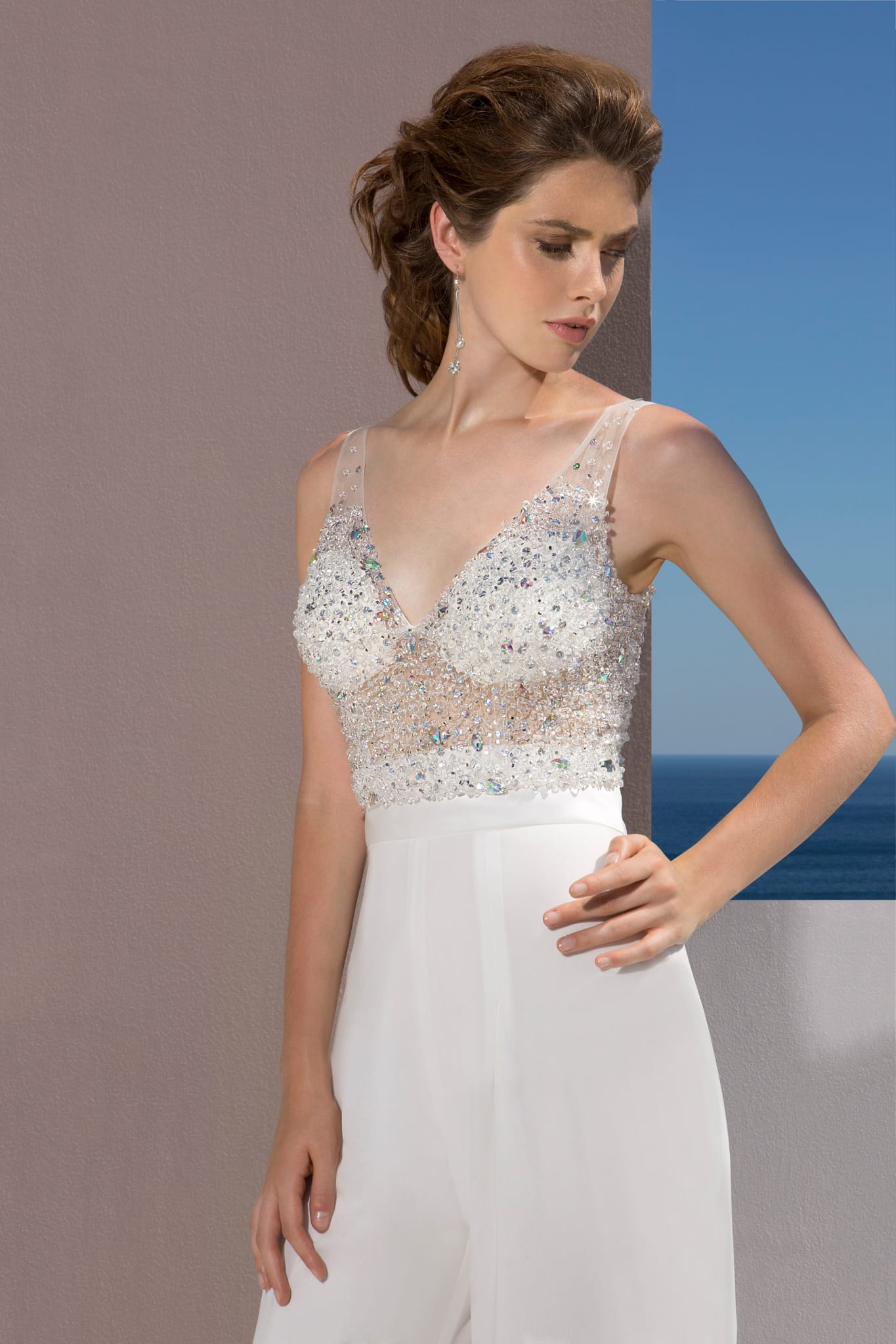 Modern Two-Piece White Outfit with Embellished Corset