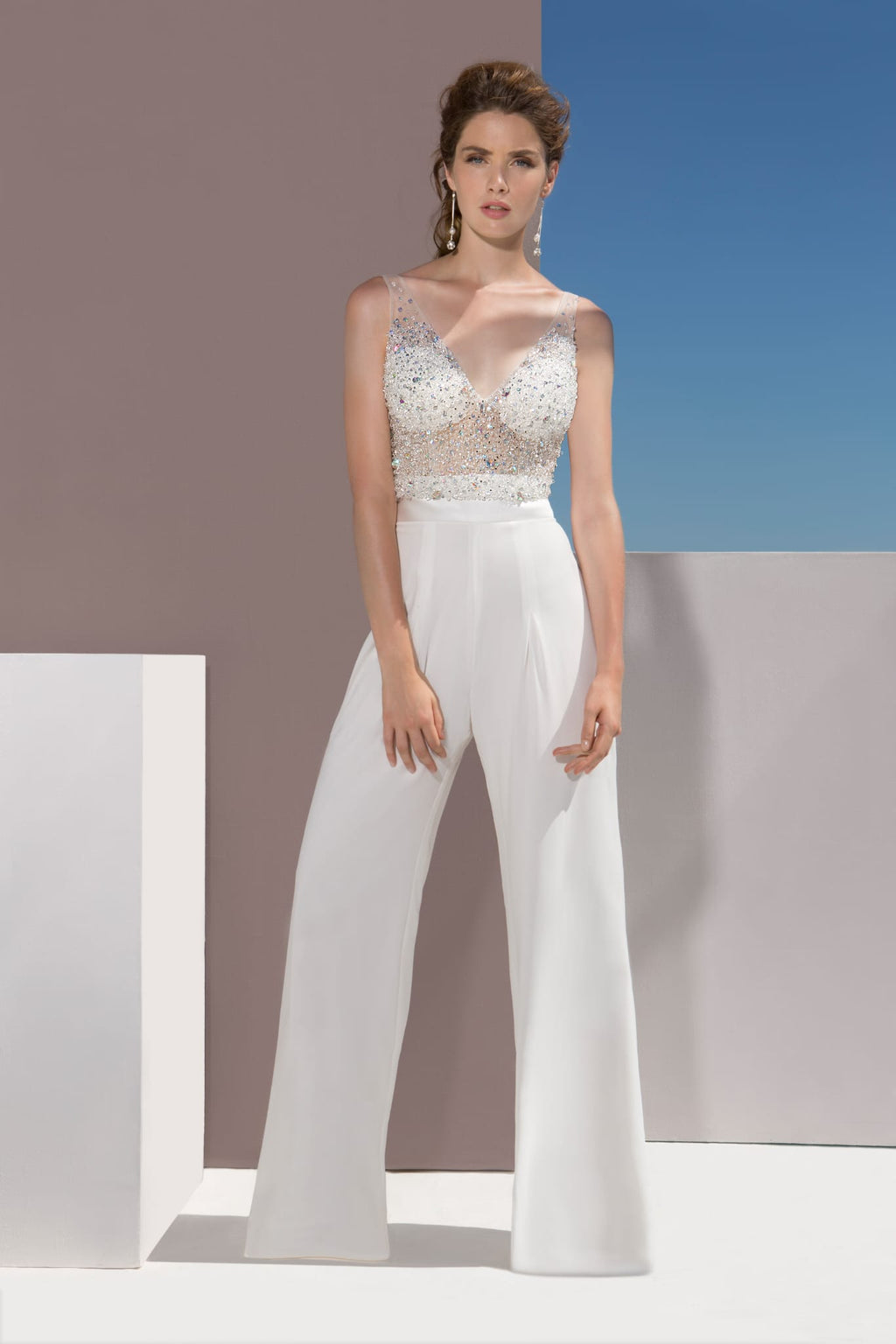 Modern Two-Piece White Outfit with Embellished Corset