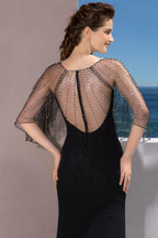 Black Mermaid Dress with Beaded Sheer Butterfly Sleeves