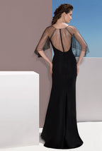 Black Mermaid Dress with Beaded Sheer Butterfly Sleeves