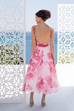 Floral Silk Dress with Open Back and Sweetheart Neckline