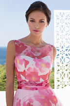 Floral Silk Dress with Open Back and Sweetheart Neckline