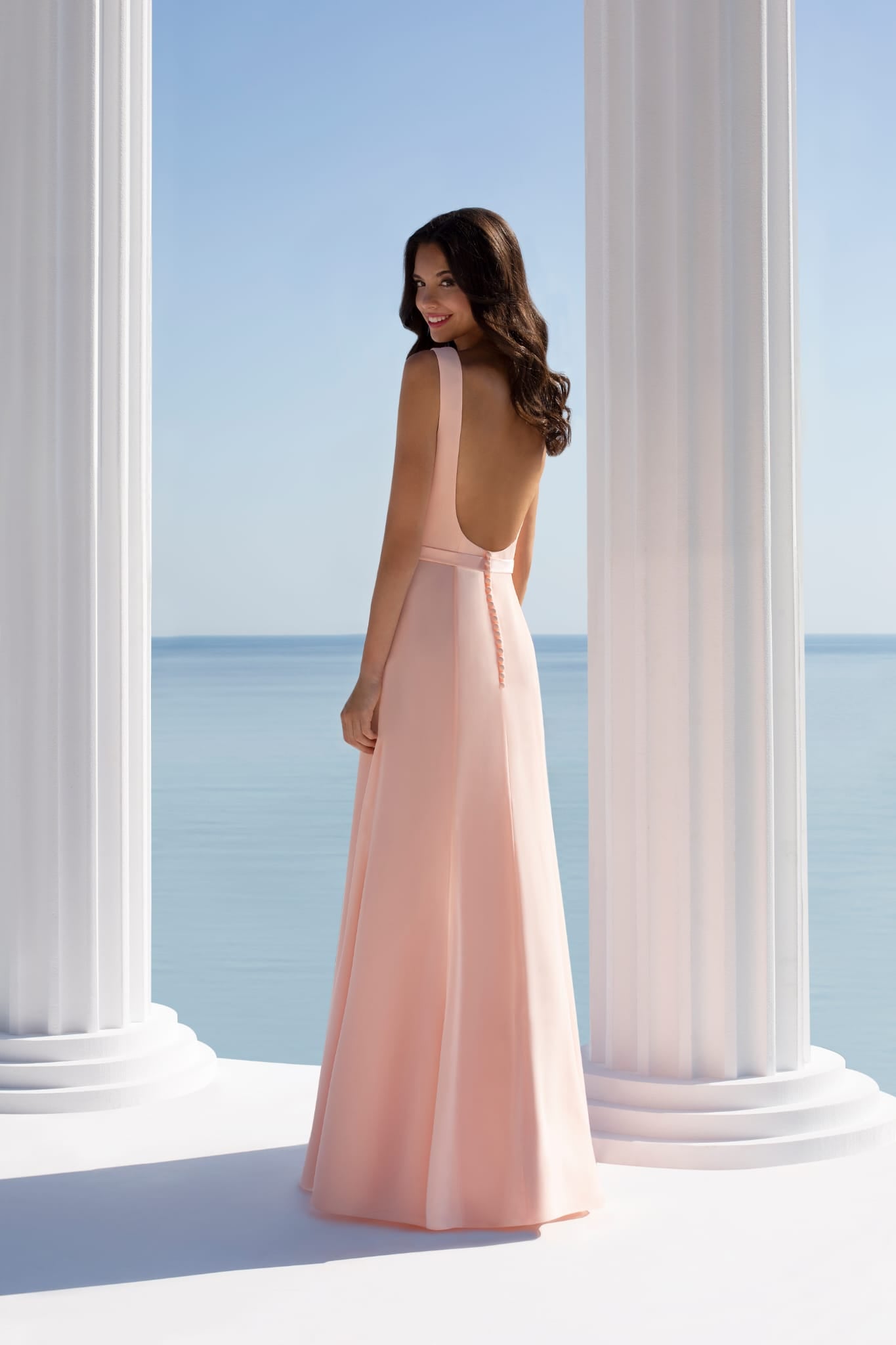 Elegant Baby Pink Maxi Dress with Open Back
