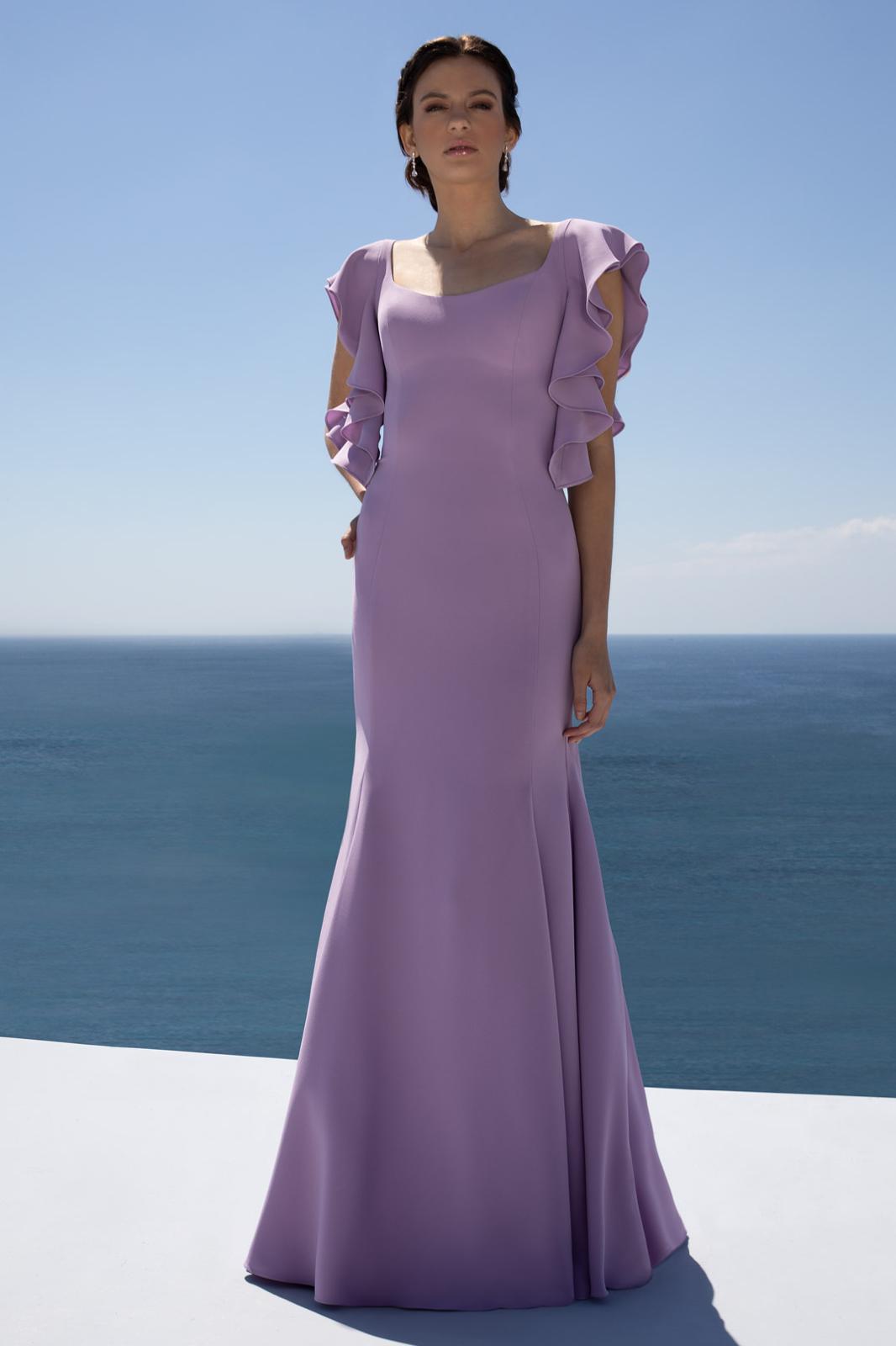 Frilly Sleeve Lilac Mermaid Maxi Dress with Open Back