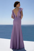 Frilly Sleeve Lilac Mermaid Maxi Dress with Open Back