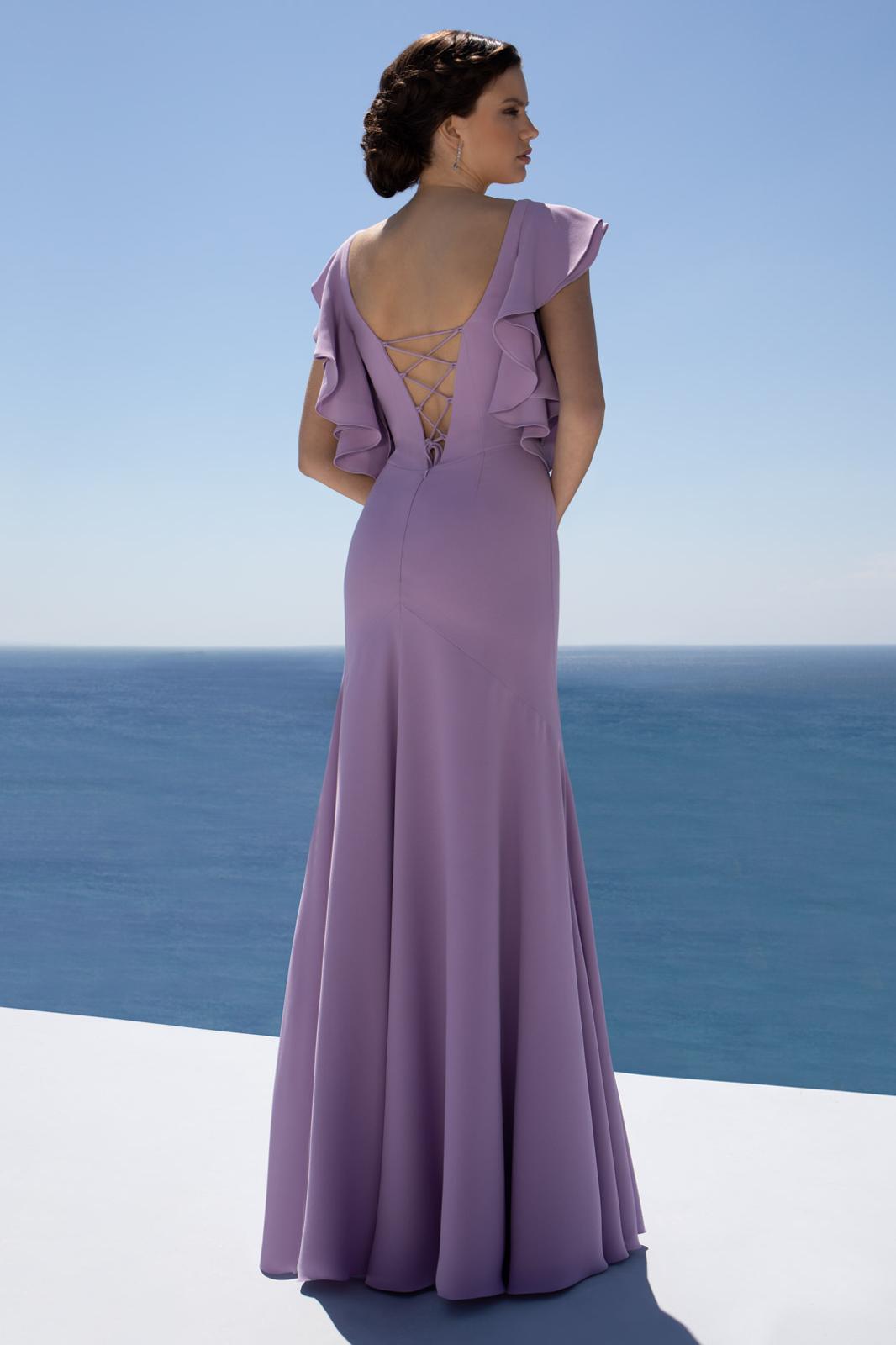 Frilly Sleeve Lilac Mermaid Maxi Dress with Open Back