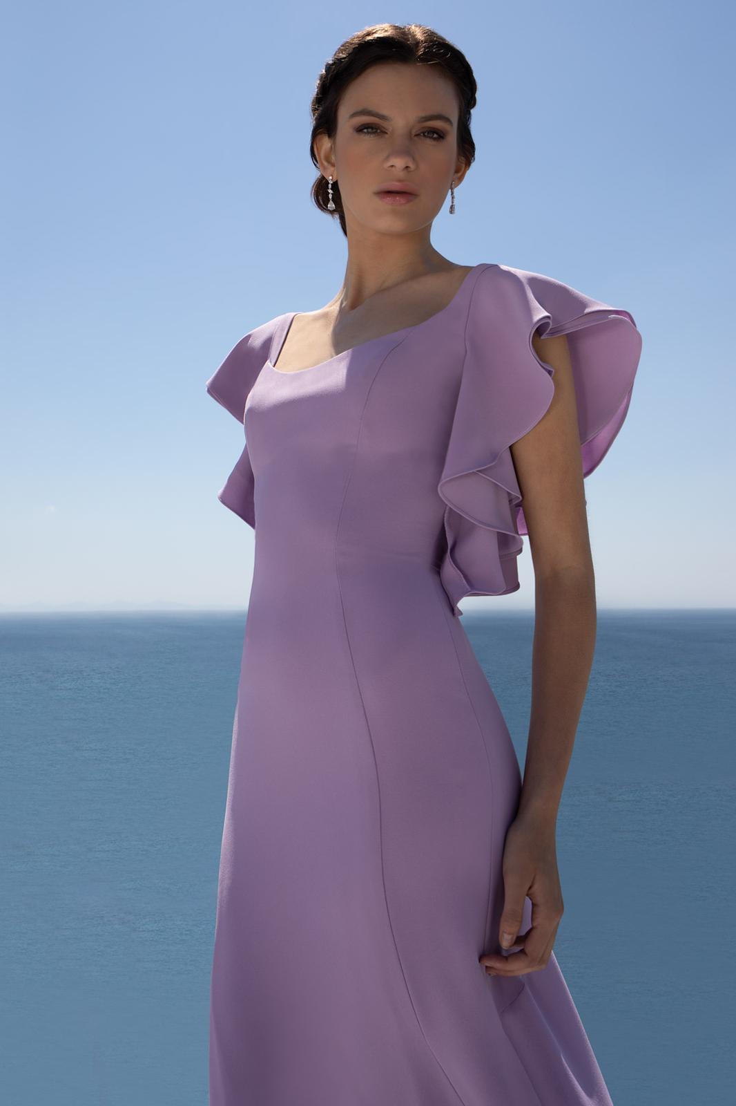 Frilly Sleeve Lilac Mermaid Maxi Dress with Open Back