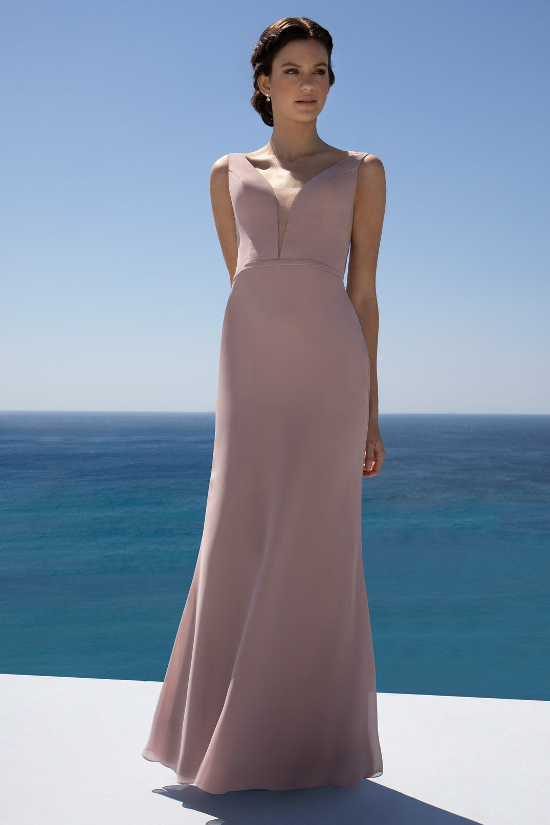 Dusty Lilac Mermaid Maxi Dress with Sheer V-Neck and Twisted Open-Back Straps
