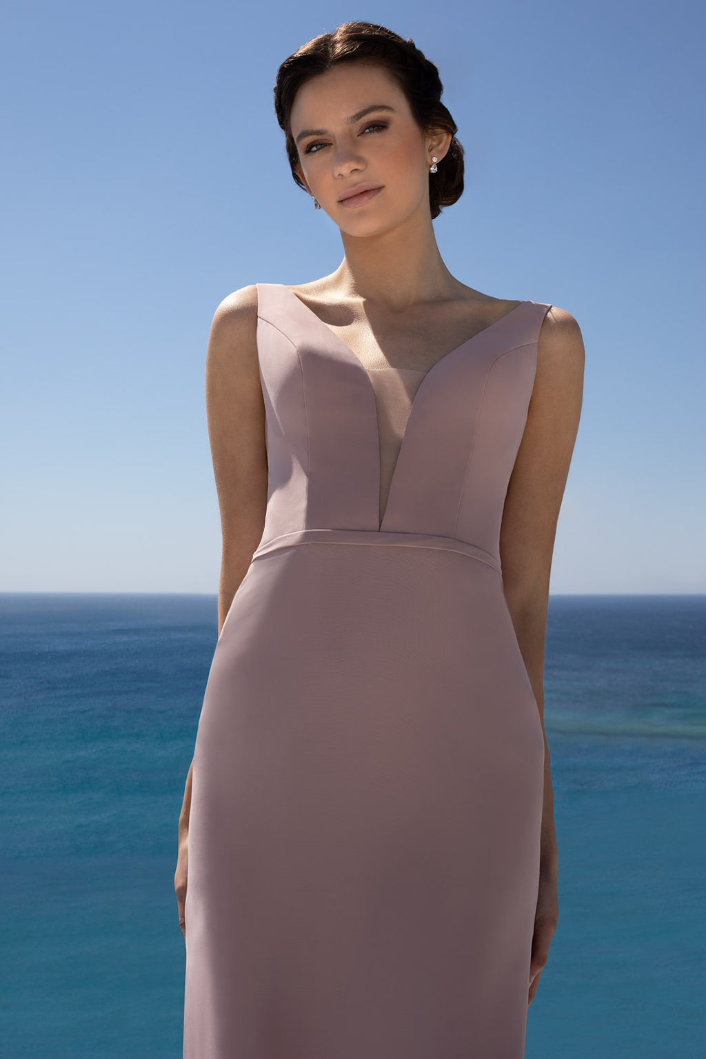 Dusty Lilac Mermaid Maxi Dress with Sheer V-Neck and Twisted Open-Back Straps