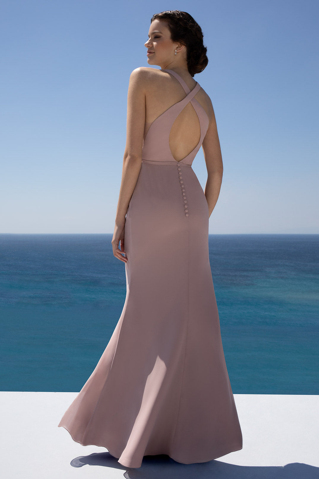 Dusty Lilac Mermaid Maxi Dress with Sheer V-Neck and Twisted Open-Back Straps